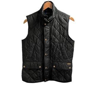Polo Ralph Lauren Black Quilted Leather Trim Zipper Vest Women's Size Medium